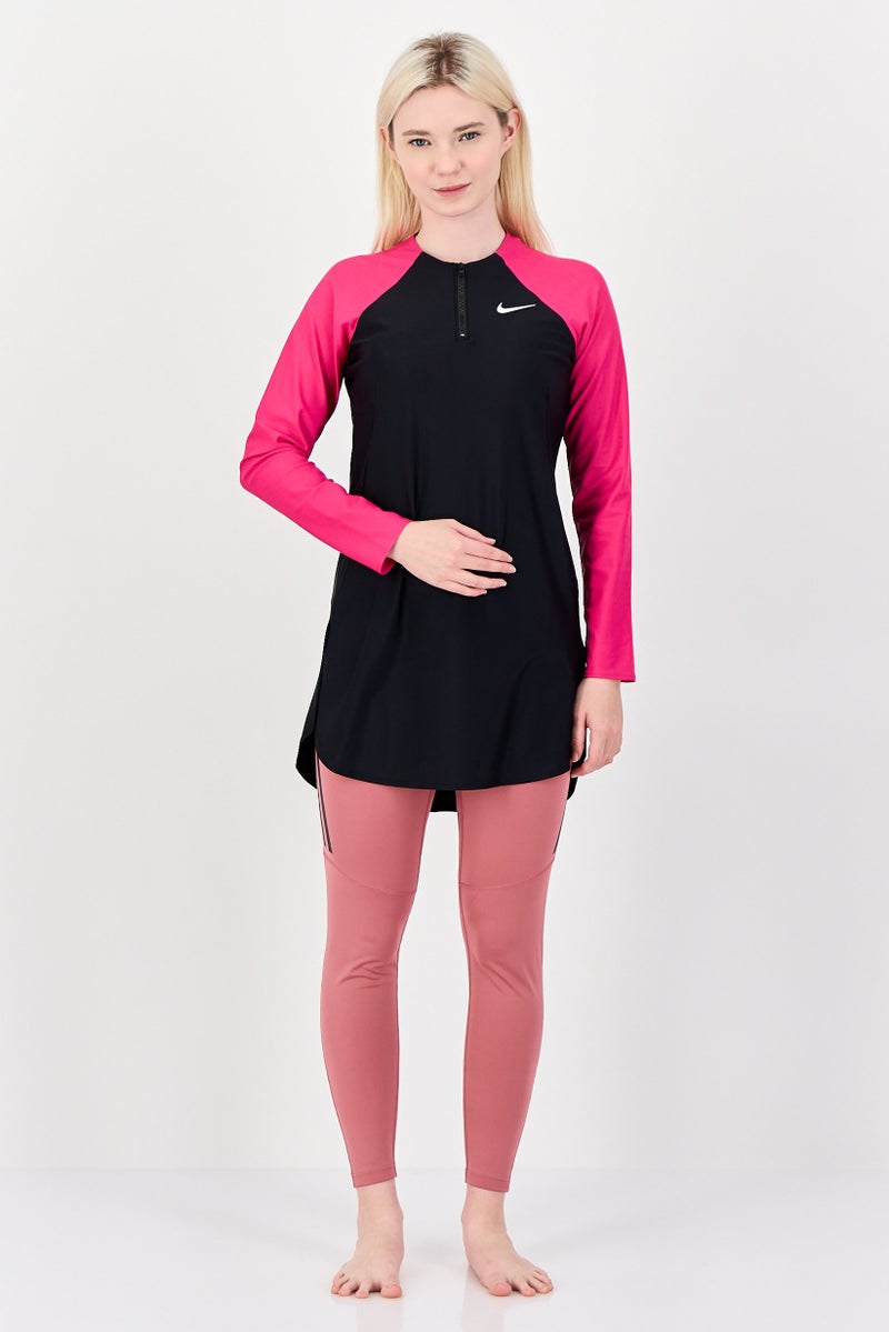 Nike Women Brand Logo Long Sleeve Swim Tunic Top, Black - Image 3